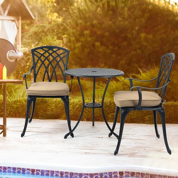 balcony patio set 3pc 7 umbrella NUU GARDEN 3 Piece Bistro Table Cast Aluminum Outdoor Furniture with Hole and Grey Cushions for Patio Balcony, Black : Patio, Lawn & Garden The intricate design on the chair backs and table adds a vintage style to any patio Outsunny 7 Piece Garden Furniture