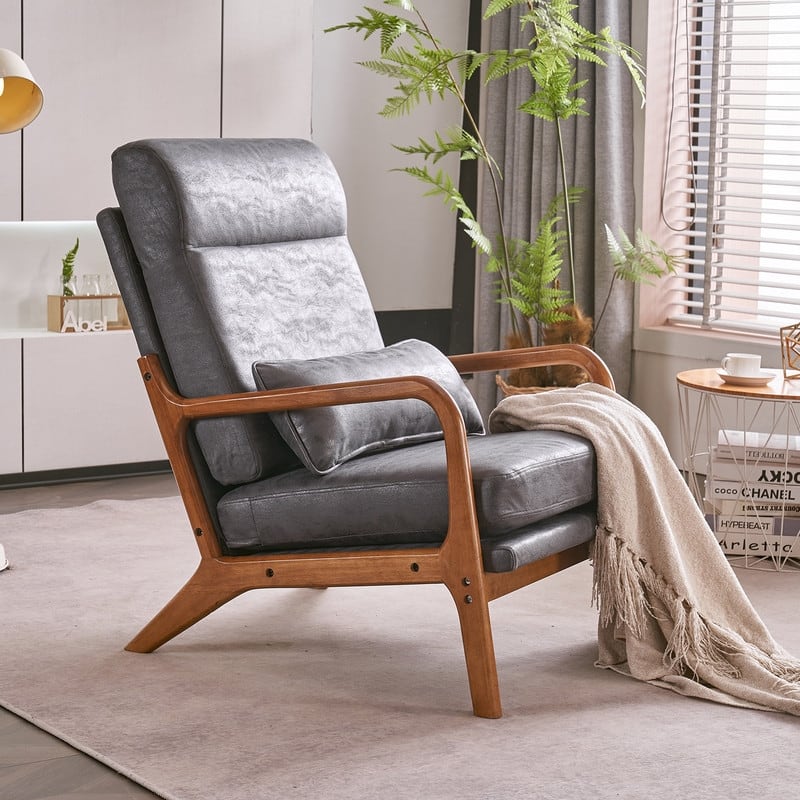 High Back Solid Wood Armrest Backrest Leisure Chair Accent Chair