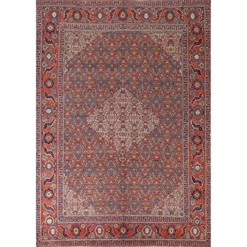 Hand Knotted Oriental 100% Wool Carpet Traditional Floral Oranges & Rust Senneh Area Rug - 11' 11'' X 9' 0''