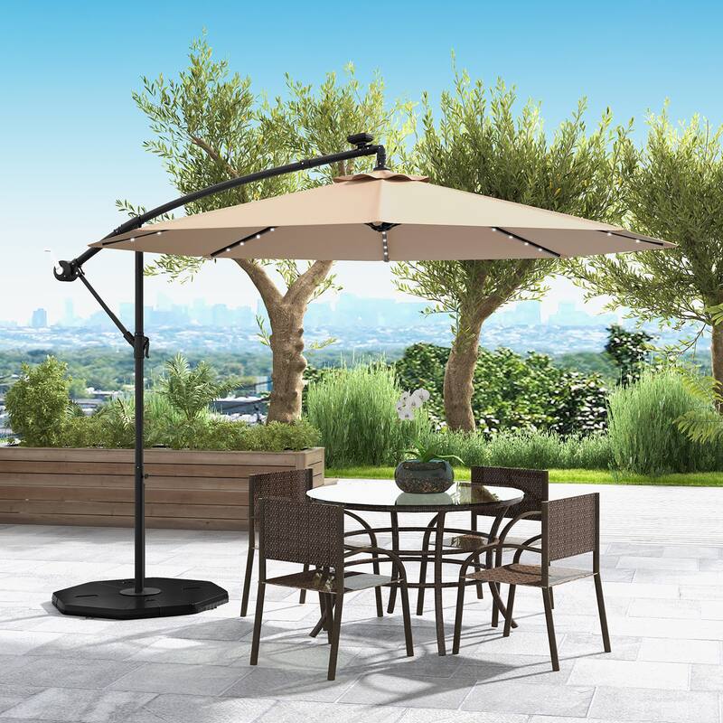Gymax 10ft Solar Patio Umbrella Outdoor Offset Hanging Umbrella w/ 40