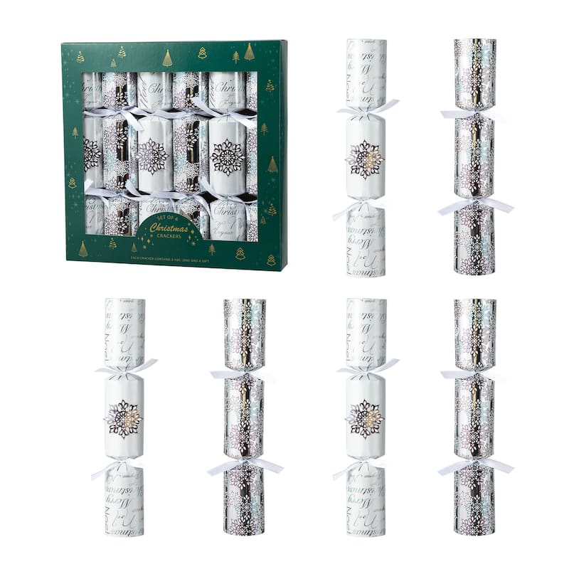 Glitzhome 6 Pack Christmas Snowflake Party Crackers Favor Supplies with Gift Contents for Kids