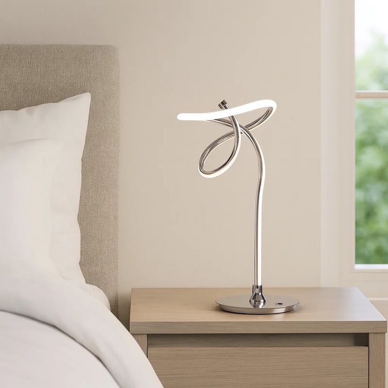 Sea 22 Inch Table Lamp, Accent Twisted LED Light, Modern Style, Chrome Base