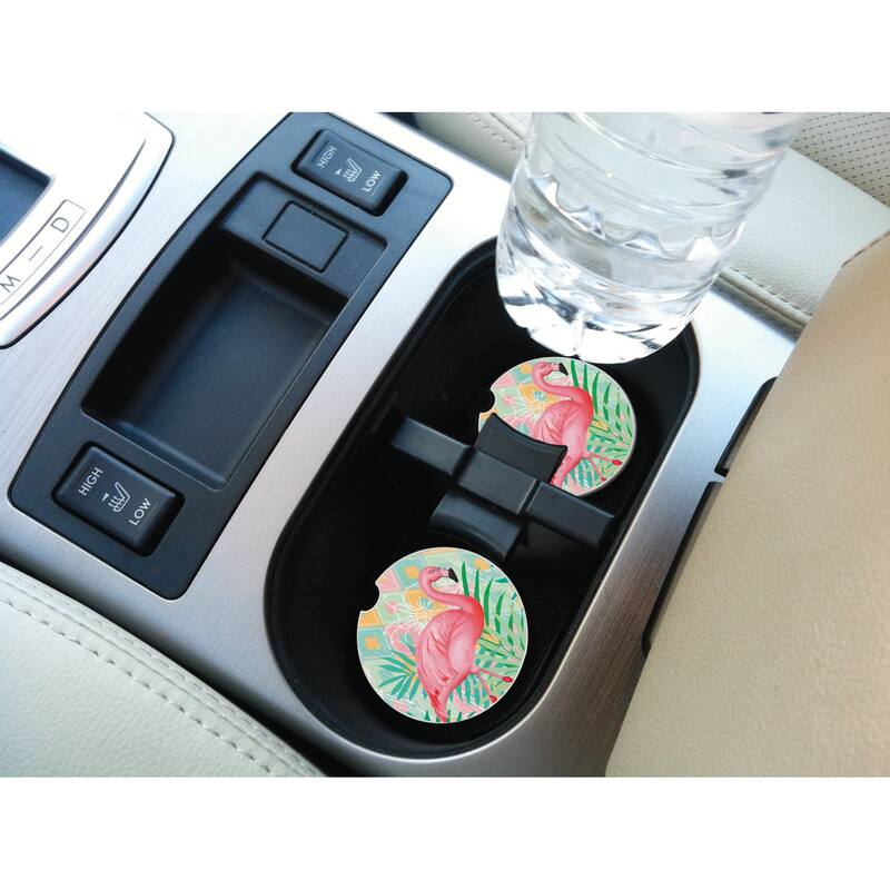 Counterart Absorbent Stoneware Car Coaster, Diamond Flamingo, Set of 2 - 2.5