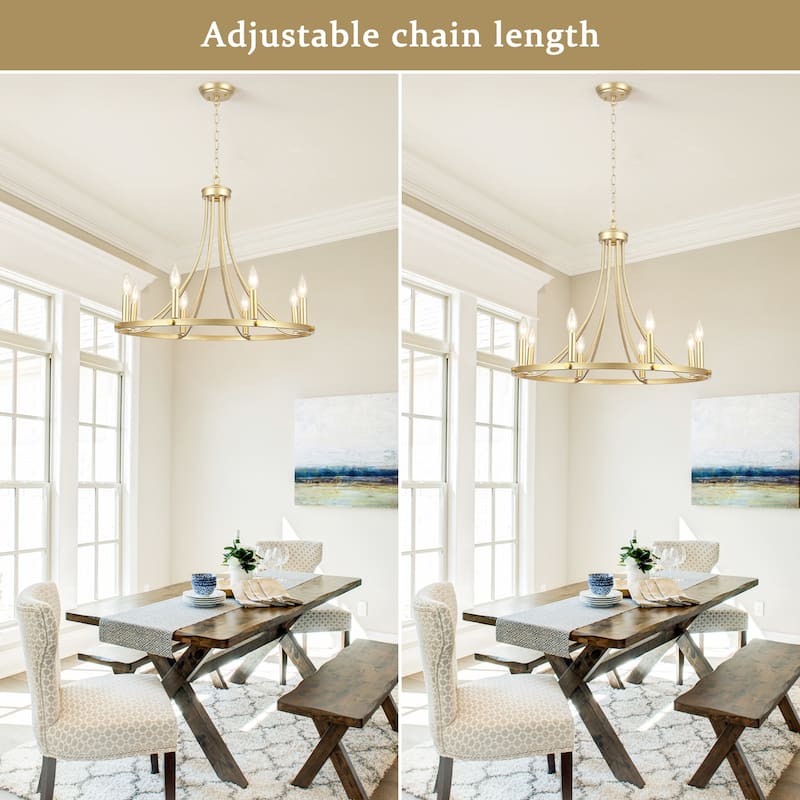 8-Light 25.59 in. Rustic Wagon Wheel Chandelier for Kitchen Living Room
