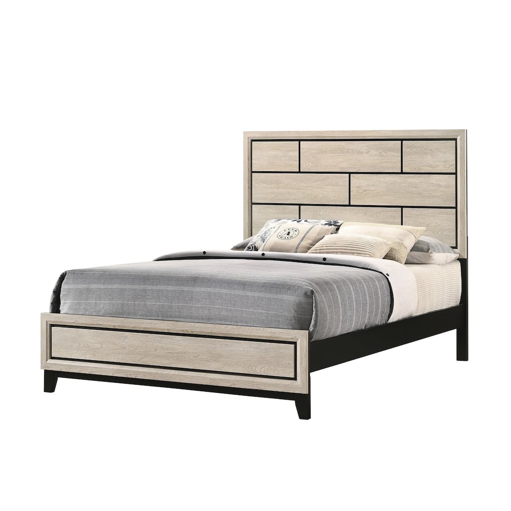 Queen Size Wood Contemporary Platform Bed with Geometric Headboard