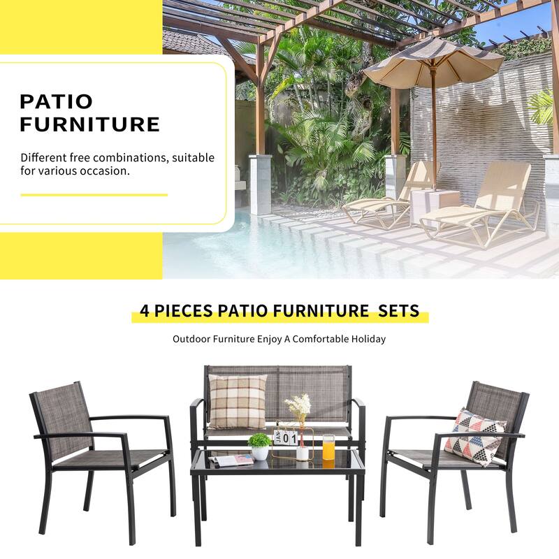 Futzca 4-Piece Outdoor Patio Furniture Set, Textilene Bistro Patio Set