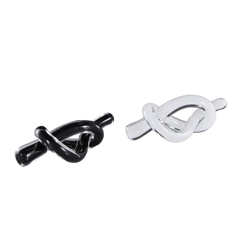 Glass Knot Abstract Twisted Loop Decorative Sculpture - Set of 2 Blue or Black - Roche River Decor