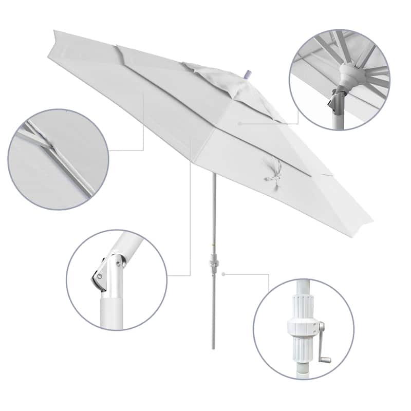 California Umbrella 11' Golden State Series Patio Umbrella White Aluminum Frame Crank Lift Collar Tilt Sunbrella