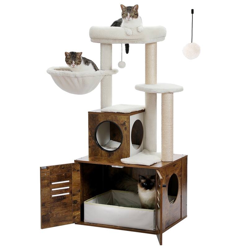 Modern Wood Cat Condo with Litter Box