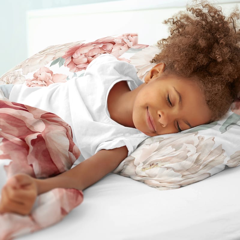 Boho Shabby Chic Floral Girl Full/Queen Comforter Set Ivory Bohemian Vintage Garden Watercolor Flower Nature Elegant Dusty Rose