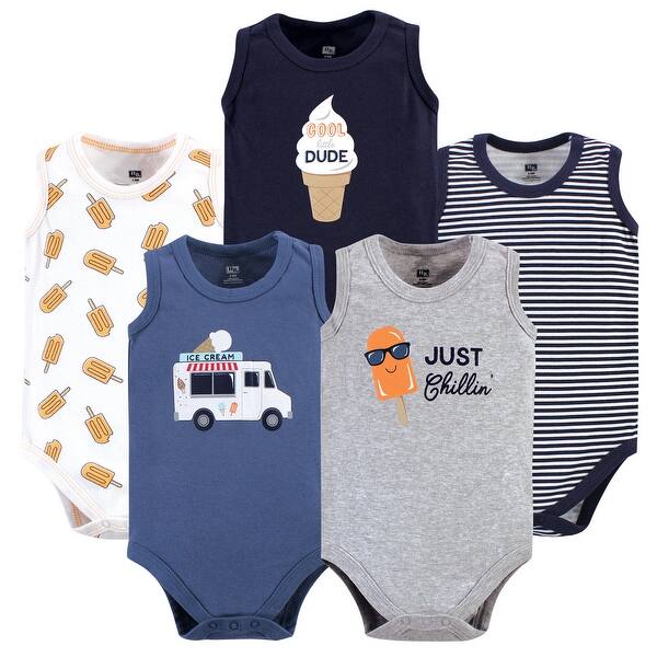 slide 1 of 1, Hudson Baby Infant Boy Cotton Sleeveless Bodysuits 5pk, Ice Cream Truck 0-3 Months - Ice Cream Truck