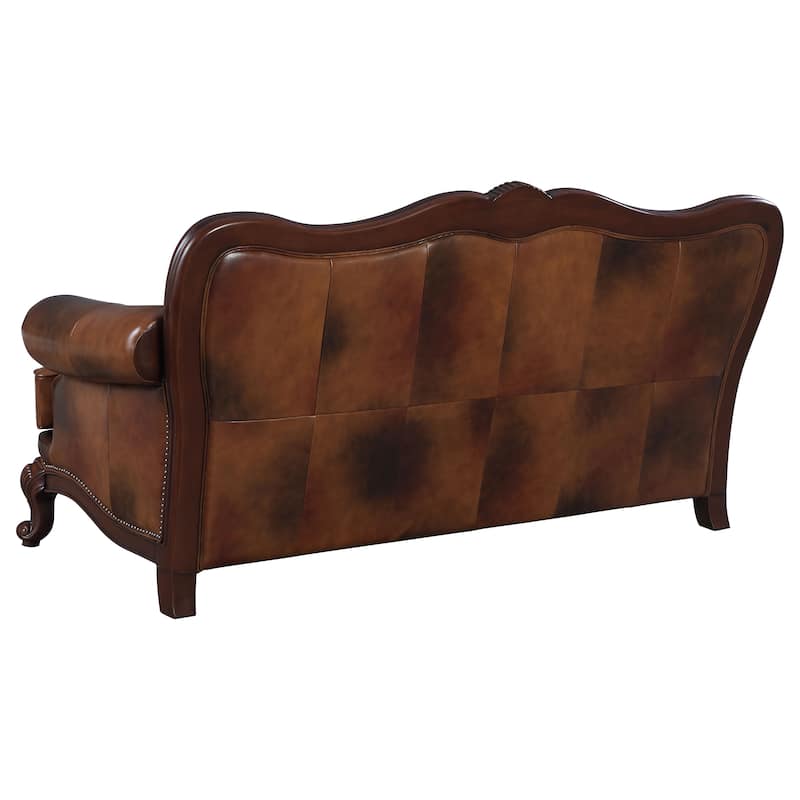 Victoria Brown Full Leather Upholstered Sofa Set