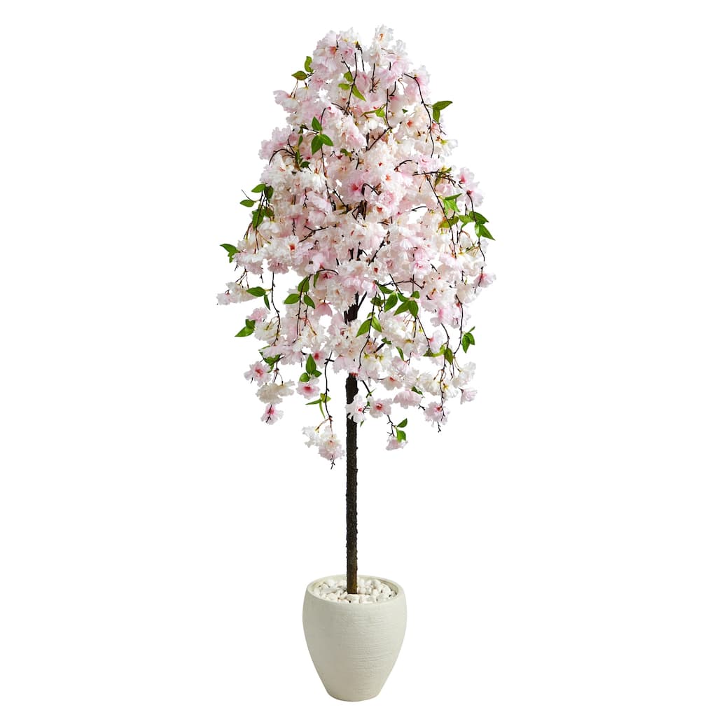 Artificial Cherry Blossom Tree 70 Inch Indoor Plant with Planter, Decorative Silk Tree for Home Office Decor