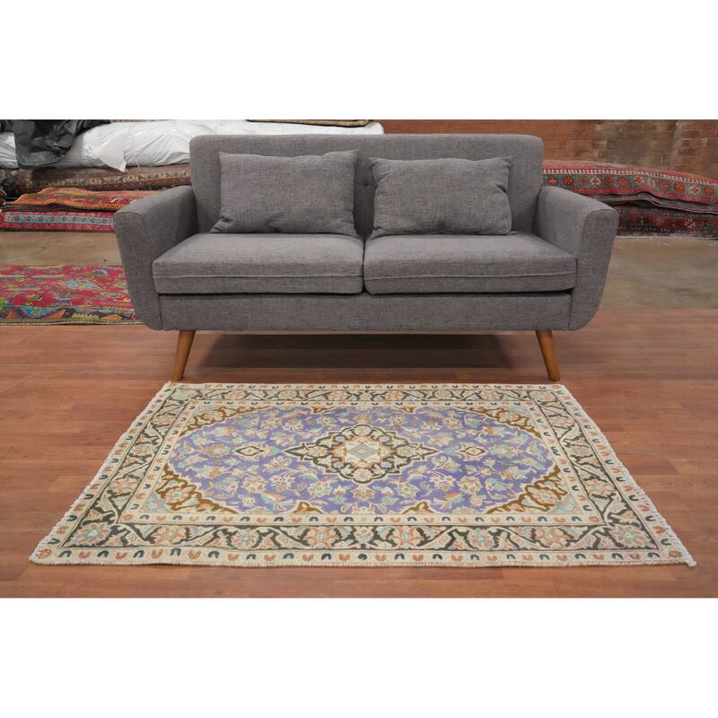 Hand Knotted Oriental 100% Wool Carpet Traditional Floral Purples Tabriz Area Rug - 4' 7'' X 3' 3''
