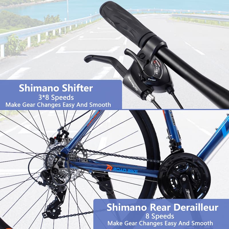 24-Speed Hybrid Road Bike with Disc Brakes, 700C Aluminum Alloy Frame, Shimano Gears, Lightweight City Bicycle