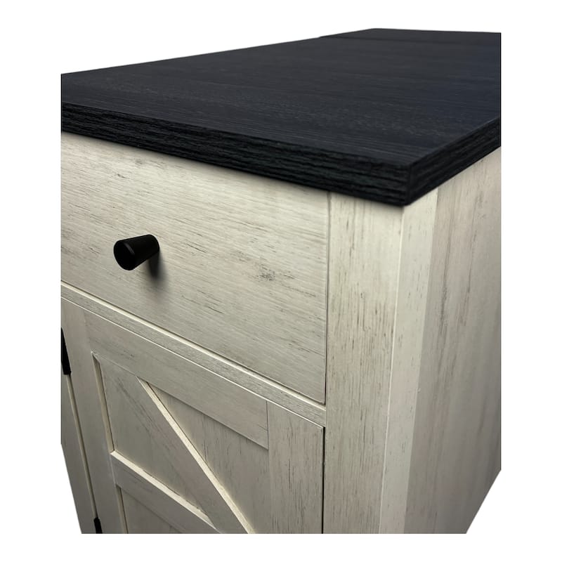 Farmhouse End Table Bedside Table With Charging Station, Night Stand With Barn Door And Drawer