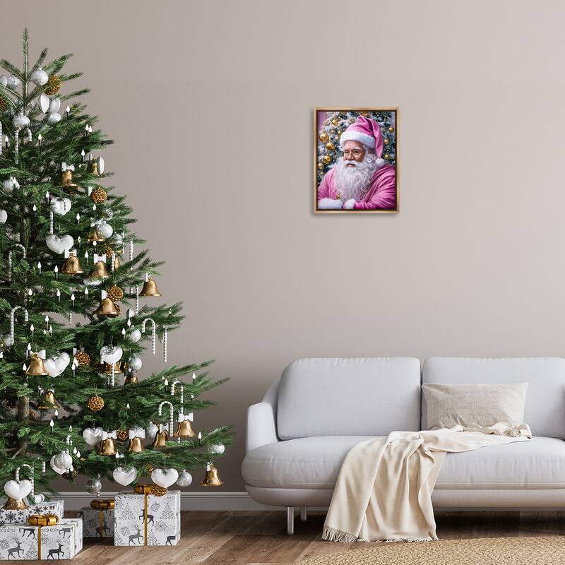 Stupell Traditional Santa in Pink Framed Floater Canvas Wall Art Design By Tabz Jones