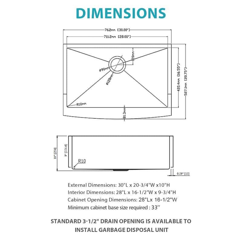 30 Rose Gold Farmhouse Sink - 30x21x10 Inch Kitchen Sink Stainless Steel 16 gauge Apron Front Kitchen Sink