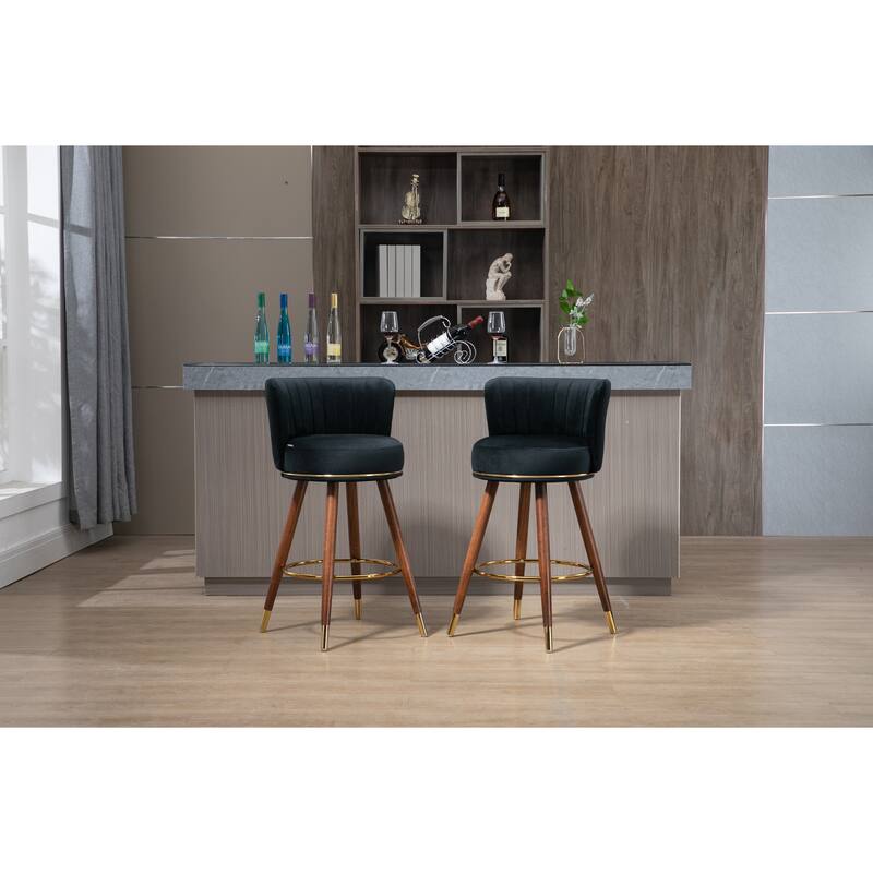 Counter Height Bar Stools Set of 2 for Kitchen Counter Solid Wood Legs - Black