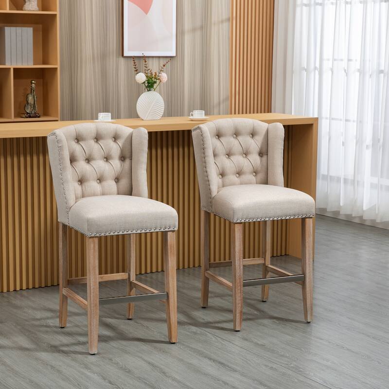 Counter Height Bar Stools Set of 2 with Wood Legs