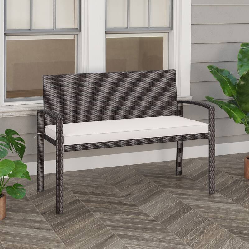 Gymax 2-Person Patio Loveseat w/ Removable Seat Cushion Metal Frame - Mix Brown + White