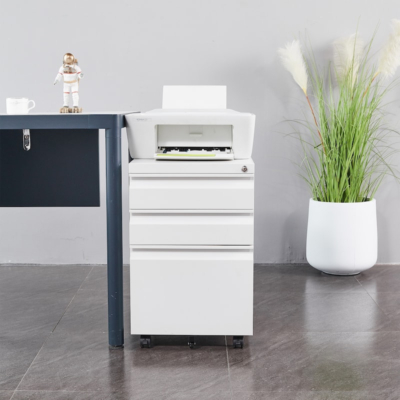 3-Drawer Steel Locking Rolling File Cabinet - White