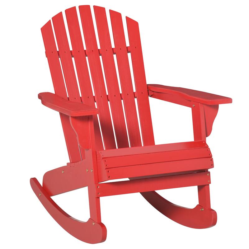 Outsunny Wooden Adirondack Rocking Chair with Slatted Wooden Design, Fanned Back, & Classic Rustic Style, Teak