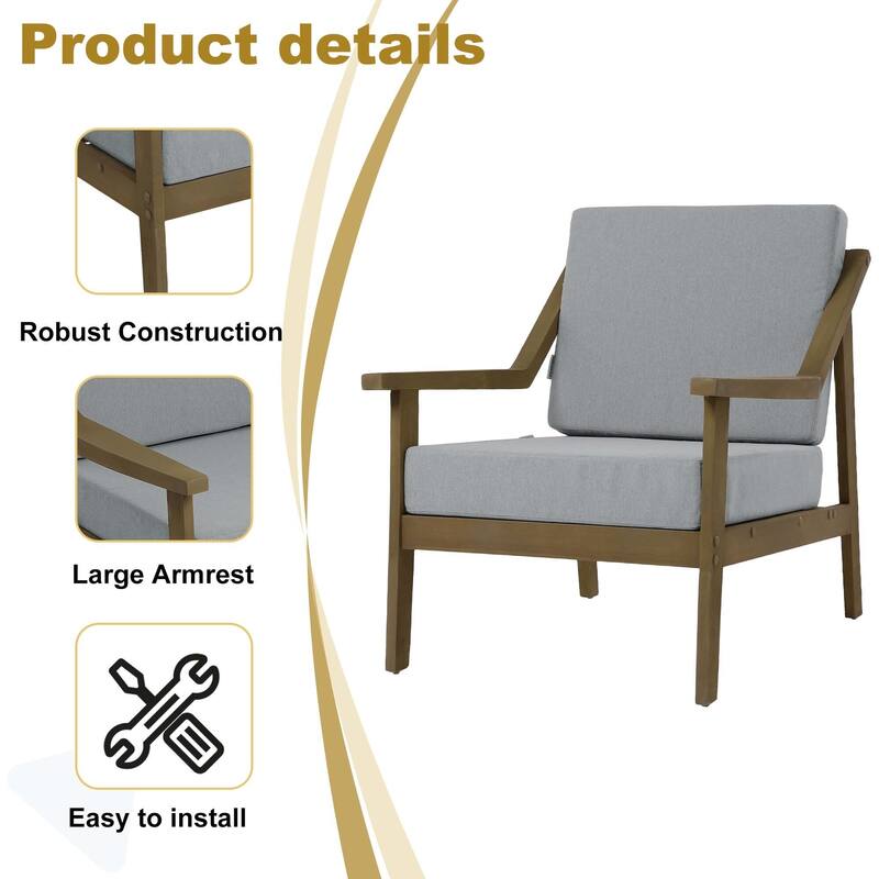 Outdoor Patio Club Chair Arm Lounge Cushion Chair (Set of 2)