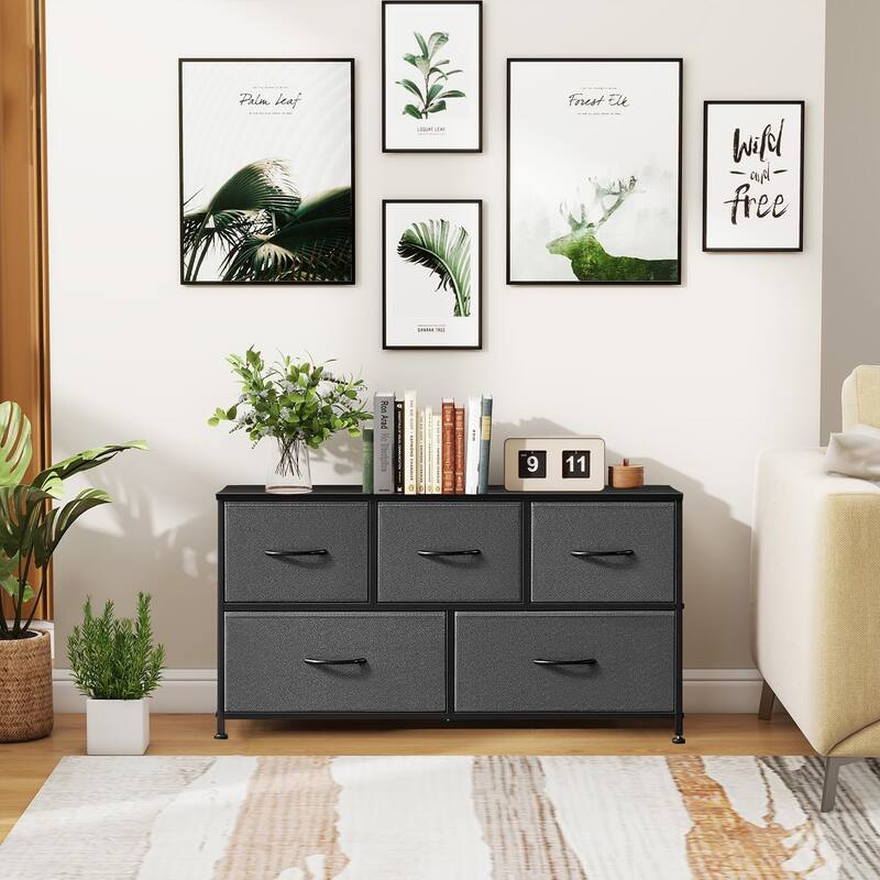 Dresser for Bedroom, Chests of Drawers, Storage Organizer with 5 Drawers, Sturdy Metal Frame, Wood Tabletop