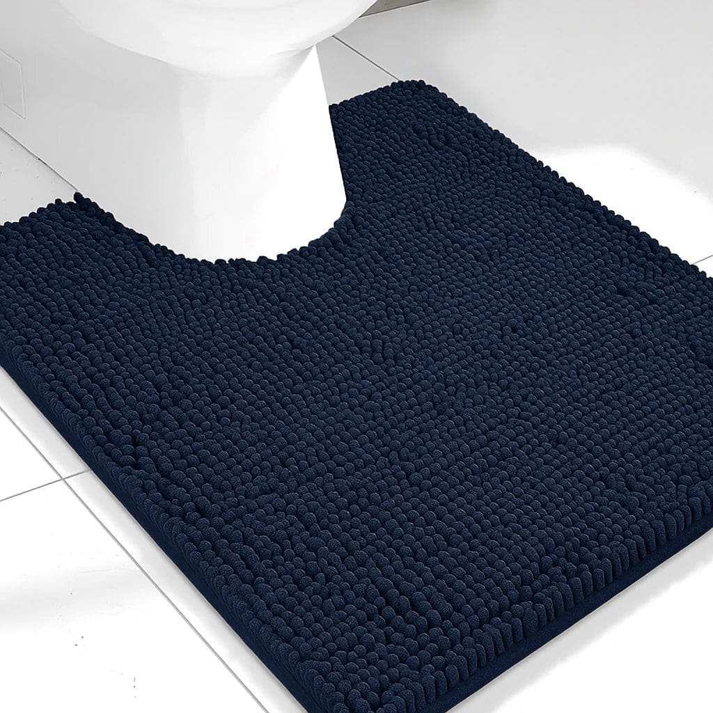 Navy Blue Soft Cozy Plush Chenille Contour Bath Mat Bathroom Rug