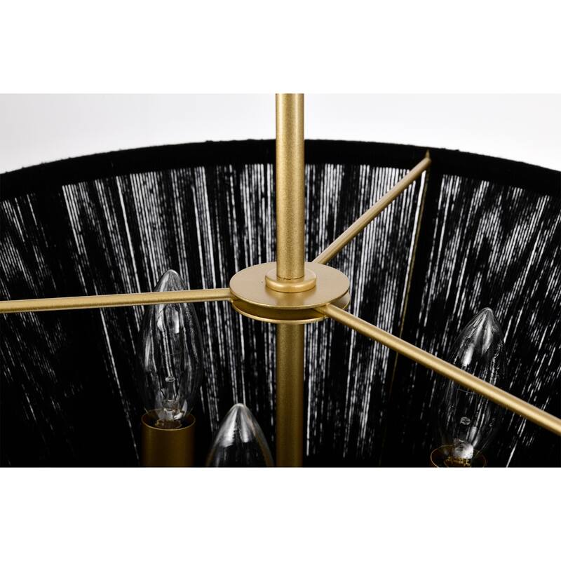 Abra 16 Ince Classic Black Rope Gold Pendant with 6 Light
