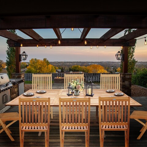 Seven Seas Teak San Juan Teak Wood Rectangular Outdoor Patio Extension Table, 71 to 94 inch (Table Only)
