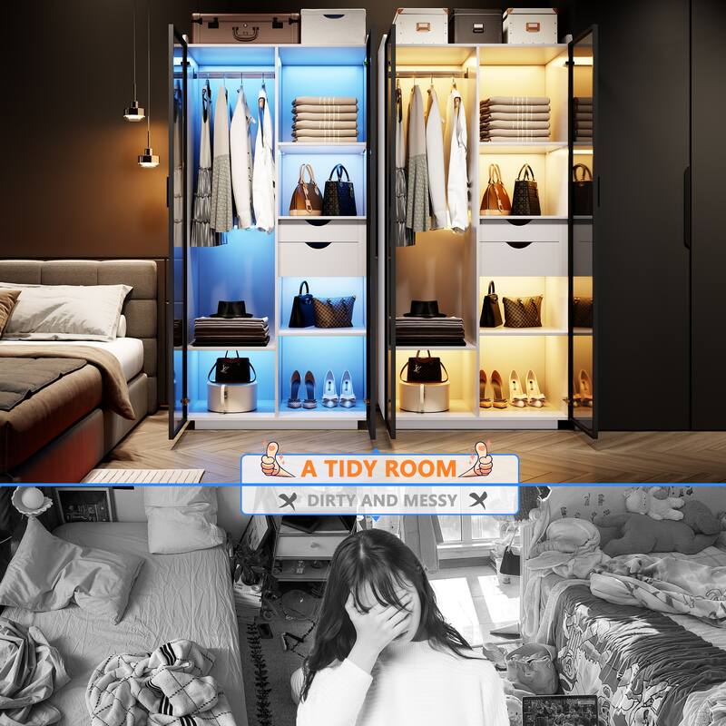 2-Door Wardrobe Armoire with LED Lights