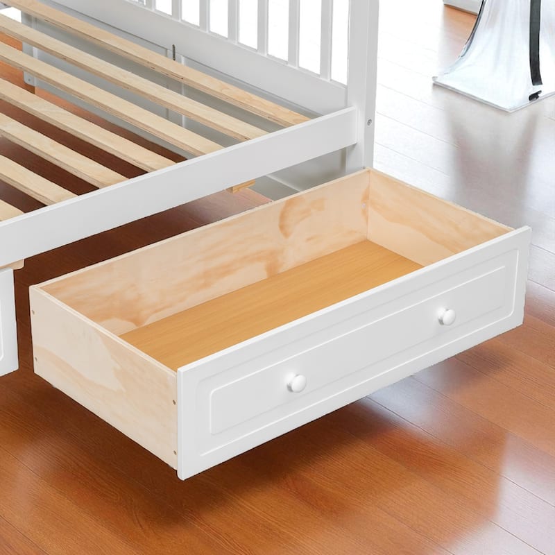 Twin over Full Bunk Bed with Drawers, Convertible to 2 Beds, Pine/MDF, Staircase & Guardrails, 79.7 x 57.5 x 61.2 in
