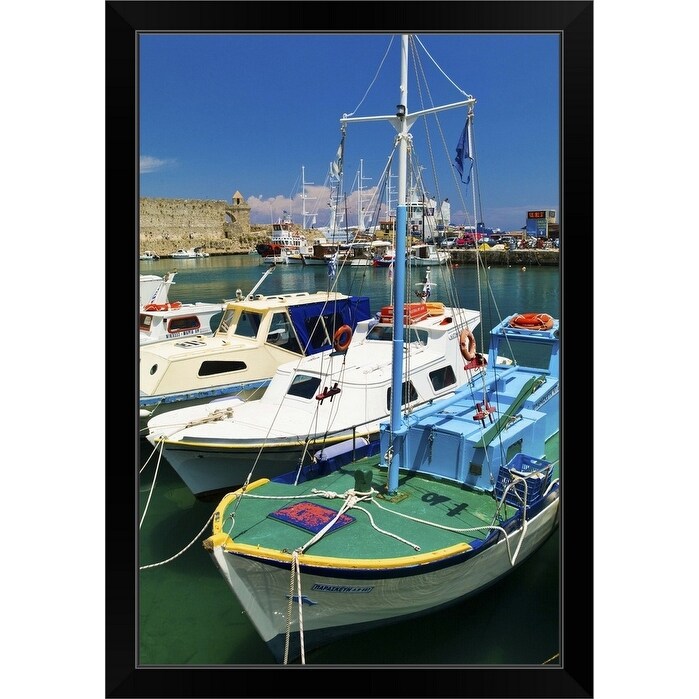 Shop Greece Rhodes Harbor And Old Town Wall Black Framed Print