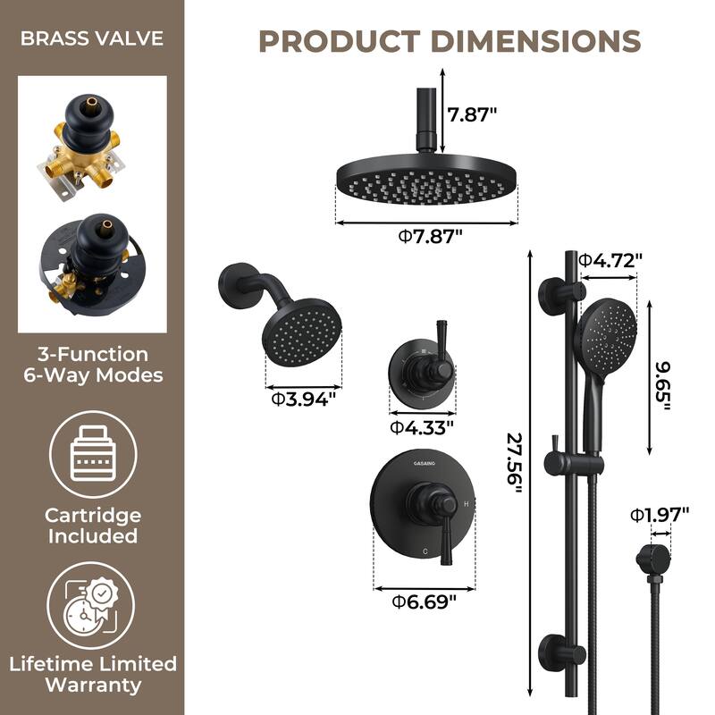 5-Spray Shower System with 8 in. Rainfall Head, 4 in. Shower Head and Handheld Shower, Valve and Adjustable Slide Bar Included