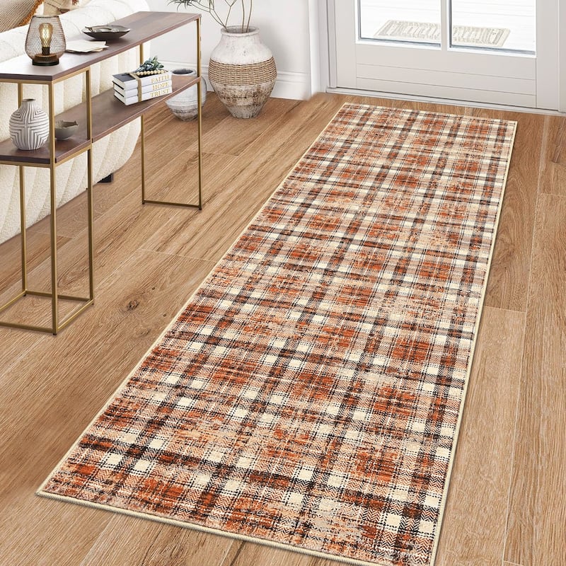 Garvee Earthy Plaid Soft Low Pile Foldable Area Rug