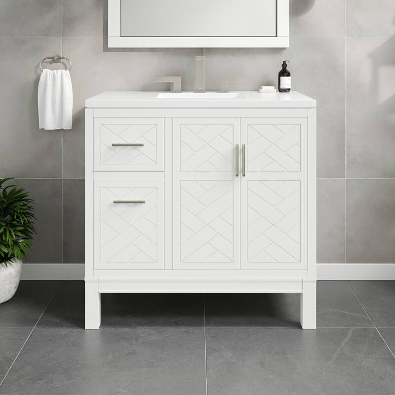 Eviva Cambridge Bath Vanity with Quartz Top and Porcelain Sink - 36" - White
