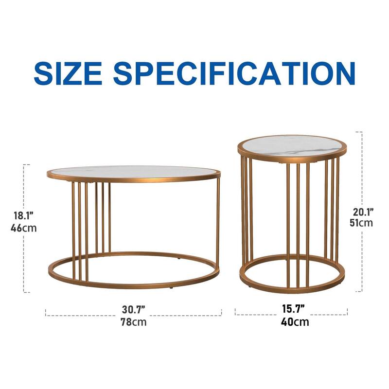 Aukfa Modern Faux Stone Round Coffee Table Set