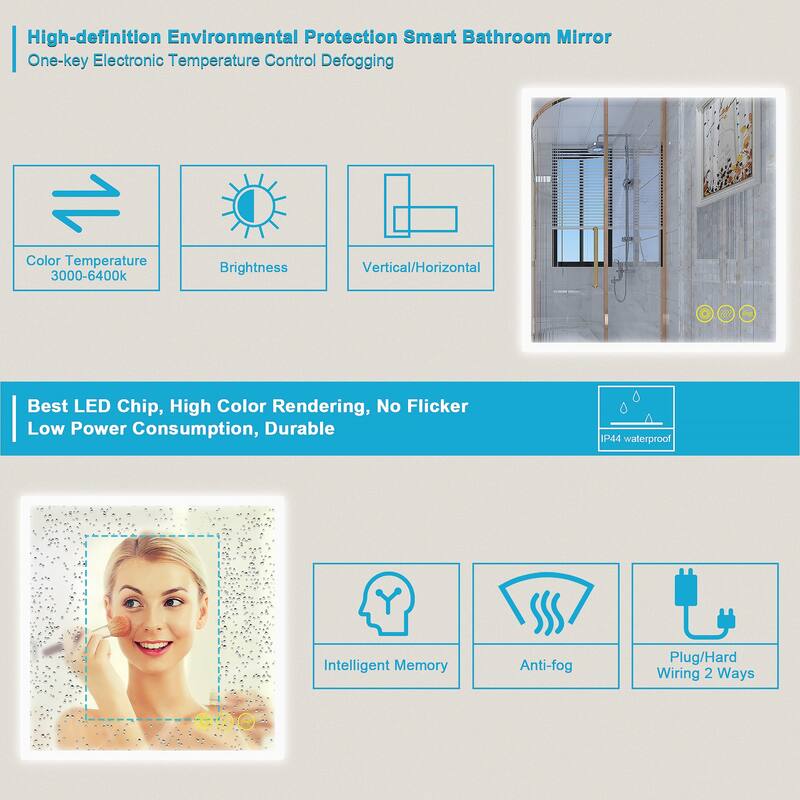 SmartGlow 36x36" Square Dimmable LED Frameless Anti-Fog Bathroom Vanity Mirror - Clear