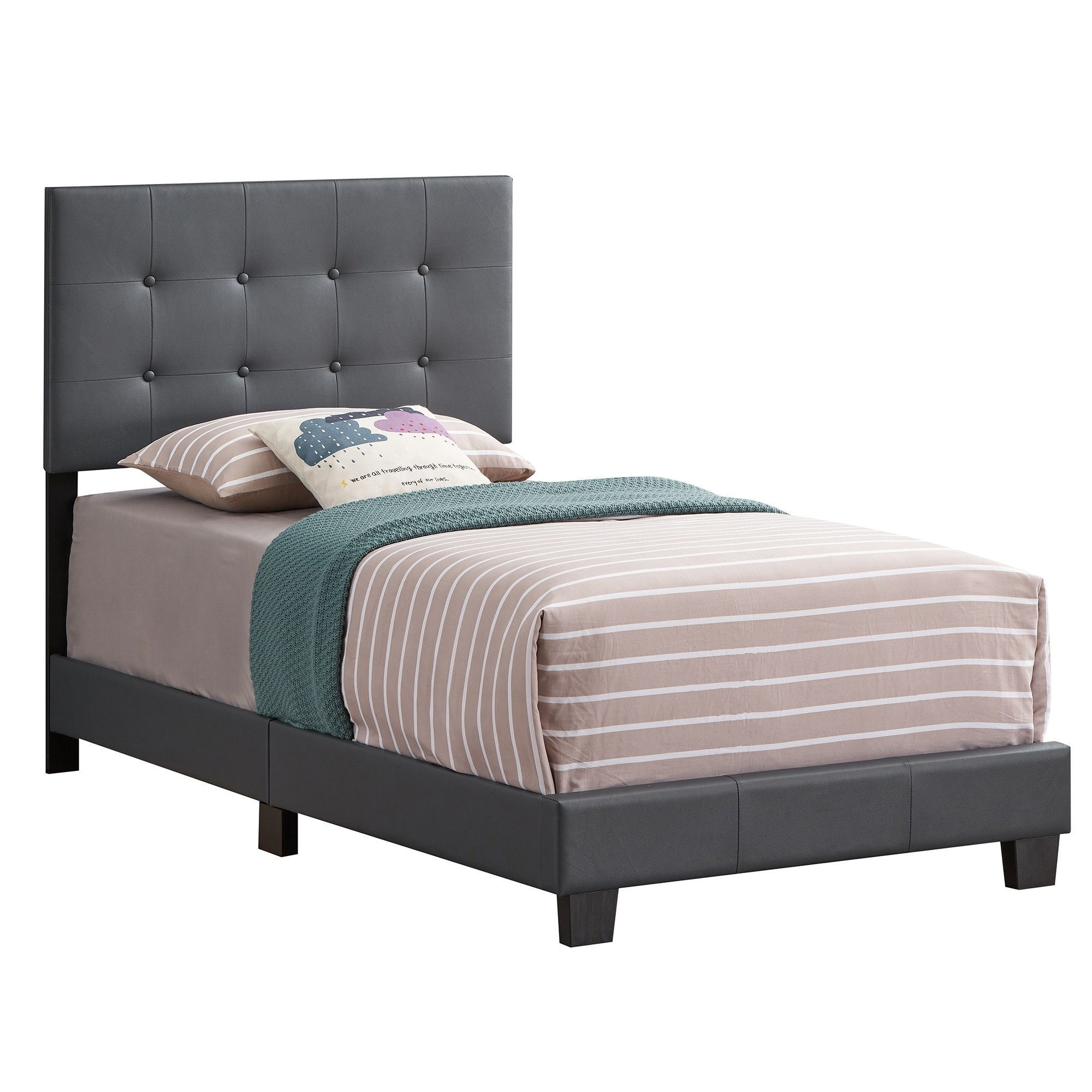 Solid Button Tufted Twin Panel Bed - 77
