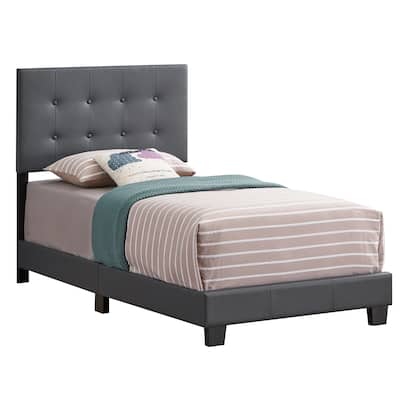Solid Button Tufted Twin Panel Bed - 77" - Dark Gray