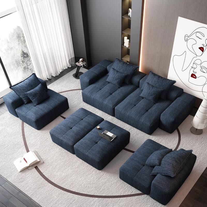 Modern Oversized Modular Sofa,8 PCS Tufted Chenille Couch with Pillows