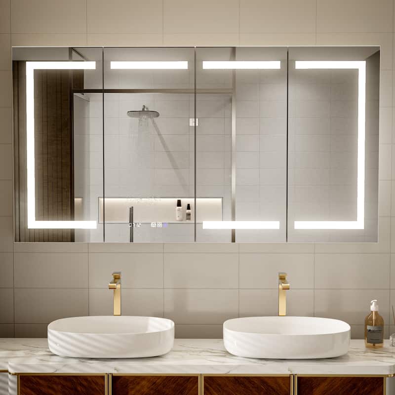 Modland 30"-60"W x 32"H Bathroom LED Medicine Cabinet with Mirror and Shelves, Defog and Stepless Dimming