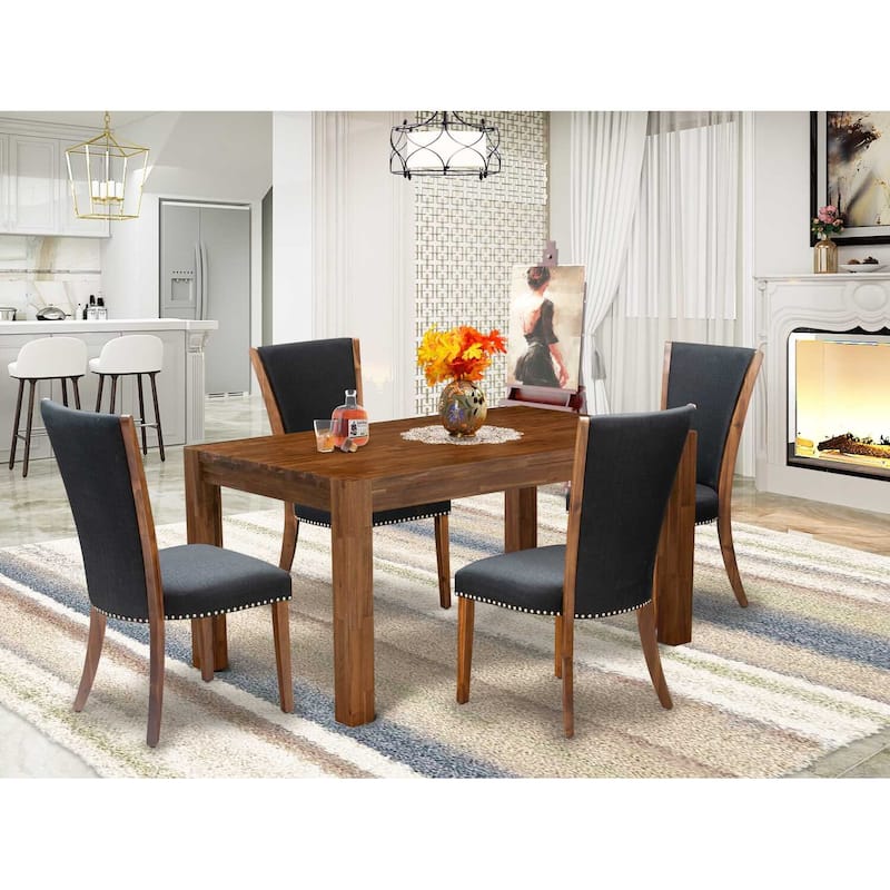 5-Piece Natural Brown Finish Solid Wood Top-Rectangular Dining Room Set-Seats 4