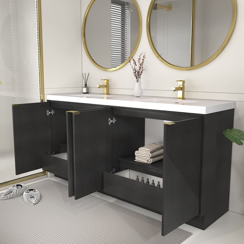 Milano 72" Freestanding Bathroom Vanity with Double White Sink