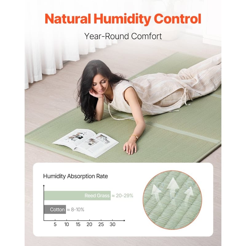 Foldable Tatami Floor Mattress 83”x55” Natural Rush Grass Japanese Mat for All-Season Comfort - 83” x 55” x 0.5”