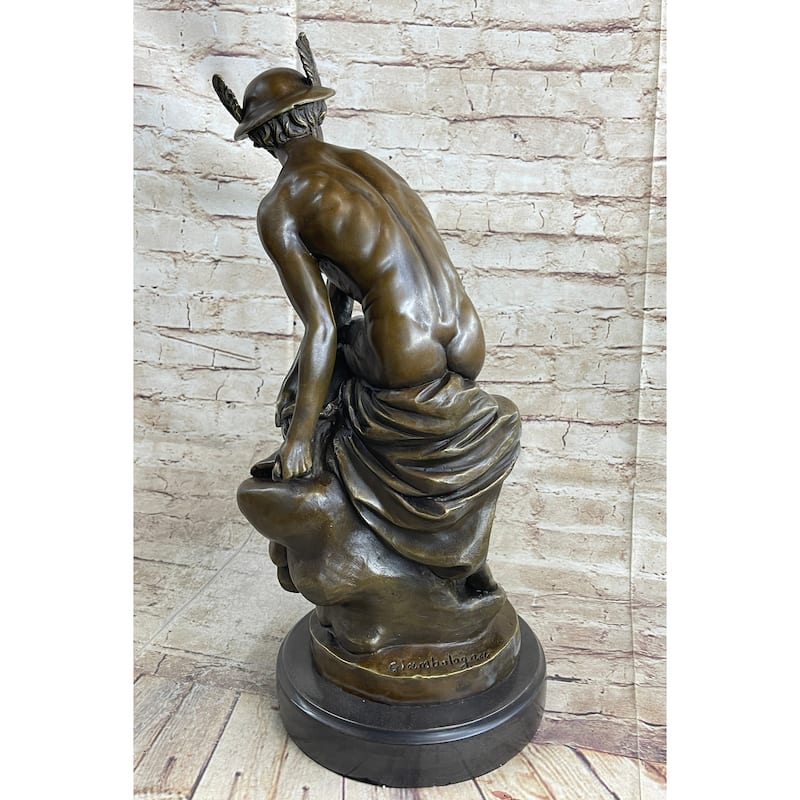 Mercury Hermes Greek Roman God Bronze Statue Sculpture On Marble Base