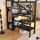 preview thumbnail 7 of 26, Full Size High Metal Loft Bed Frame with Entertainment TV Stand, Shelves, LED Light Strip, Charging Station, Staircase Wardrobe