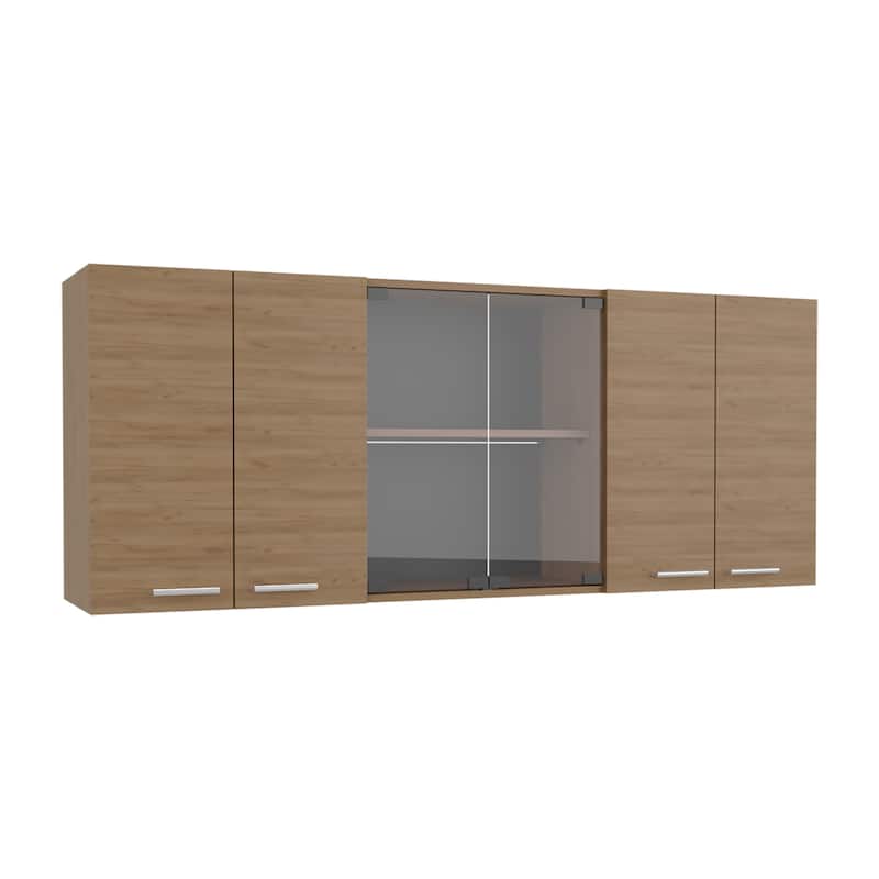 Wall Cabinet 24" H,two internal Shelves and internal plate and glass organizer,two Storage Shelves with two glass Doors